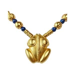 24k Gold Plated Necklace with Lapis Lazuli Beads, Mesoamerican Inspired